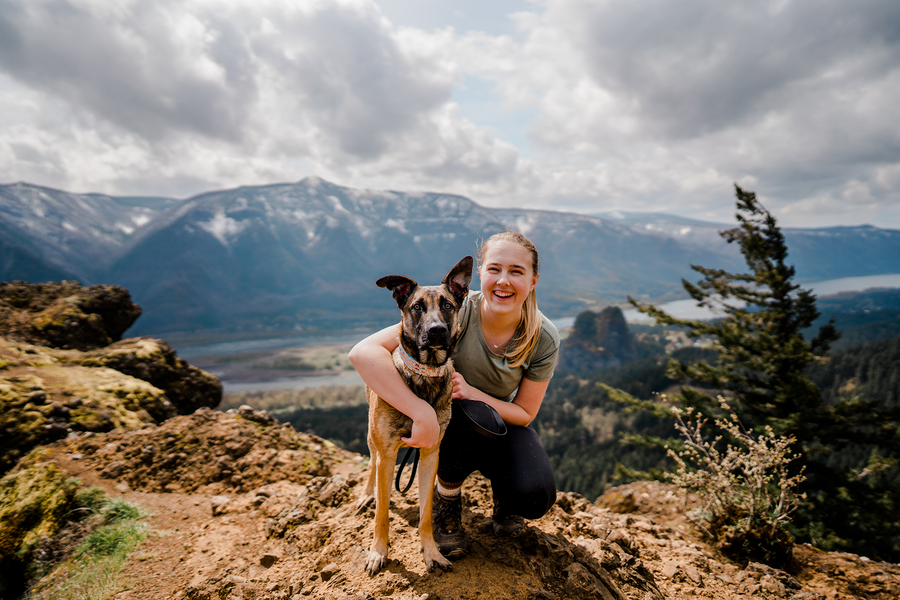 Women hiking with dogs