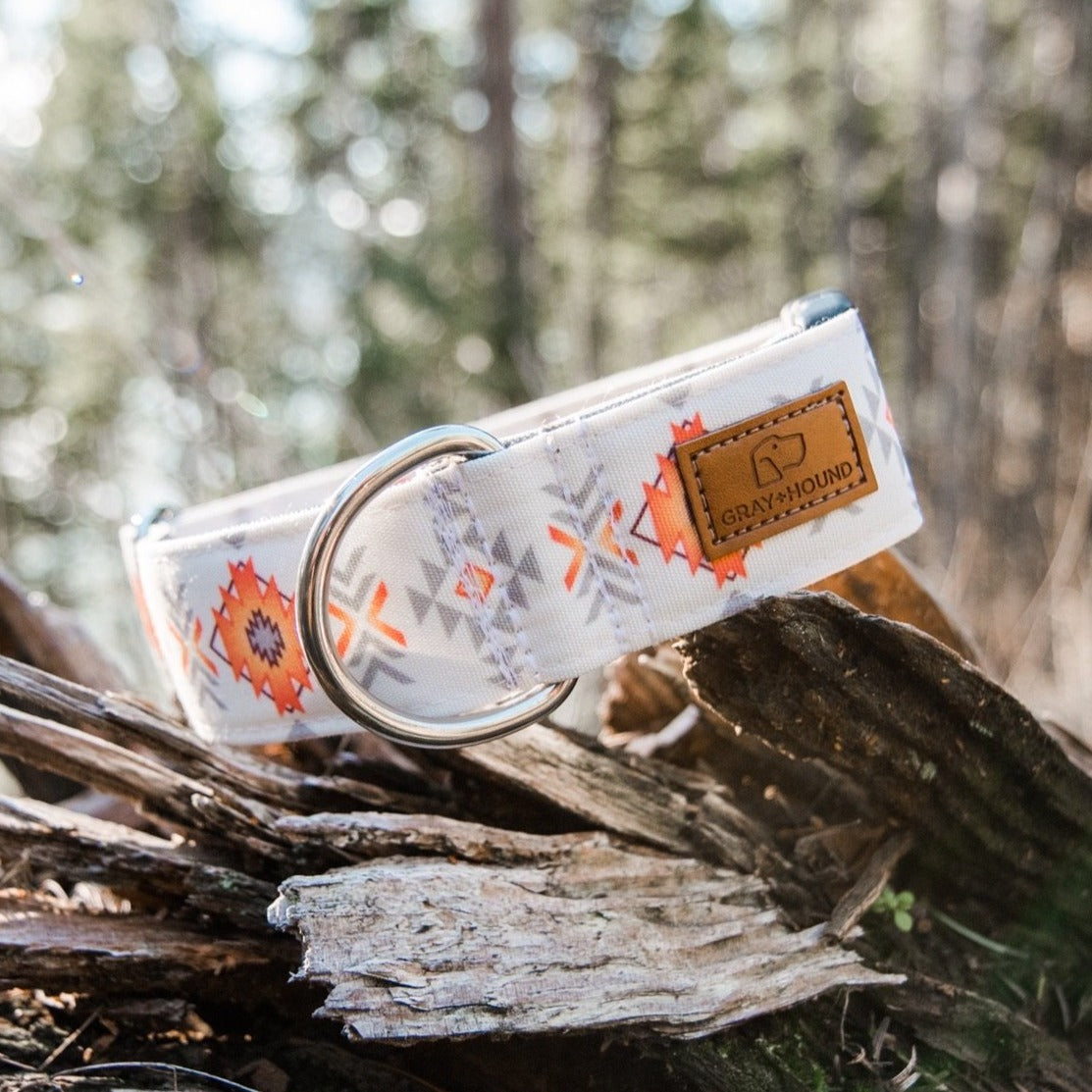 Orange and white aztec dog collar